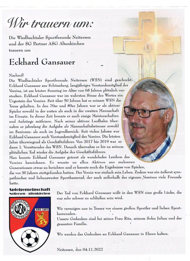 Nachruf von unserem SG Partner ASG Altenkirchen in der Vereinszeitung