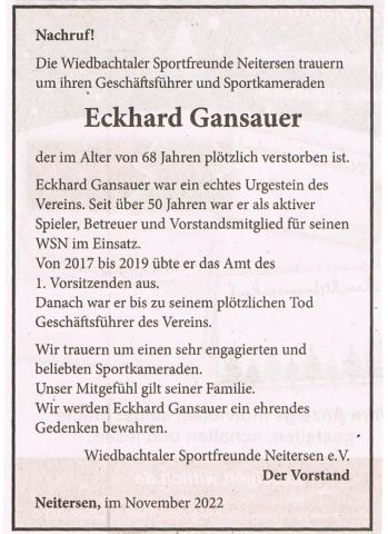Nachruf Eckhard Gansauer